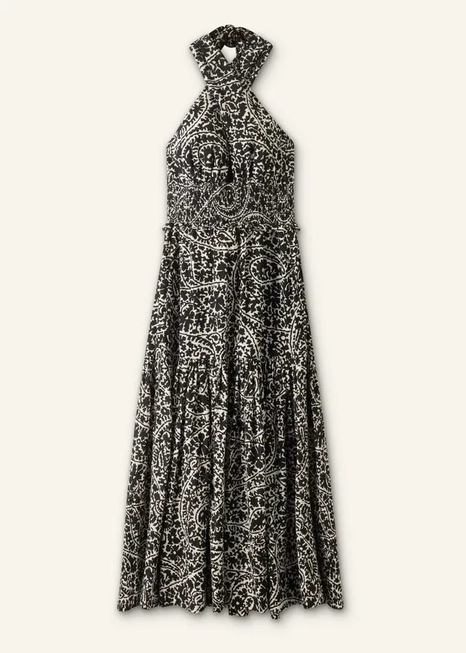 Women Cheesecloth Paisley Print Maxi Dress Light Creamblack MEEM
