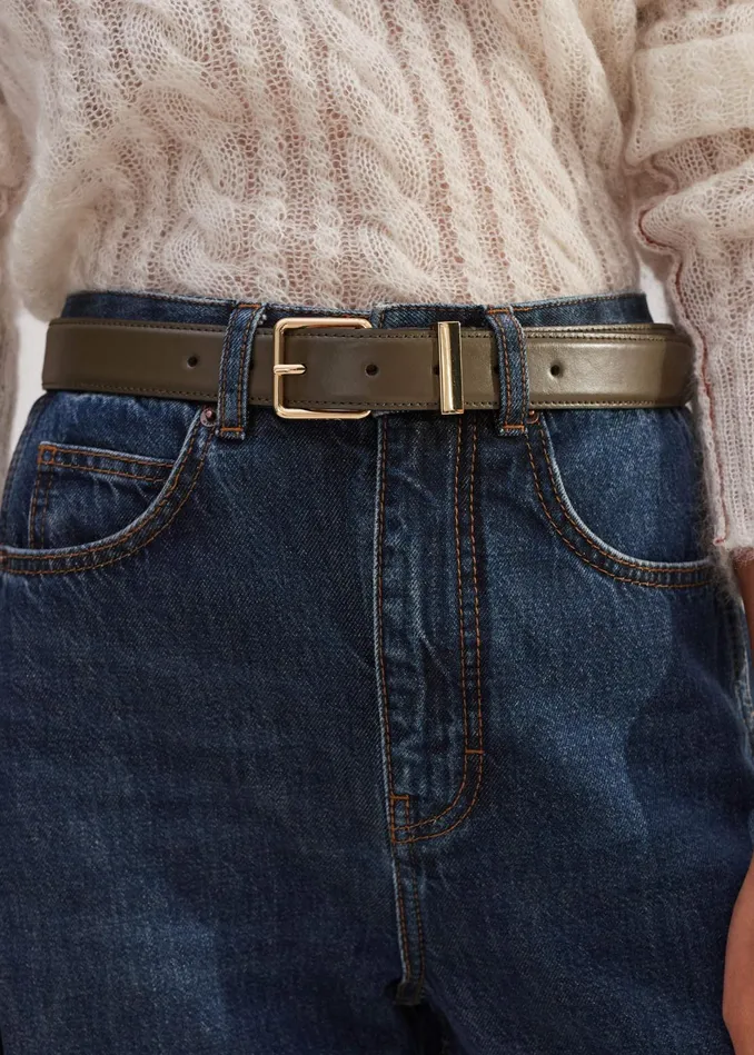 Women Classic Feathered Edge Belt Khaki MEEM