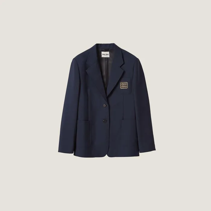 Women Coats And Jackets Miu Miu Singlebreasted Mohair Jacket Navy Blueyellow Gold