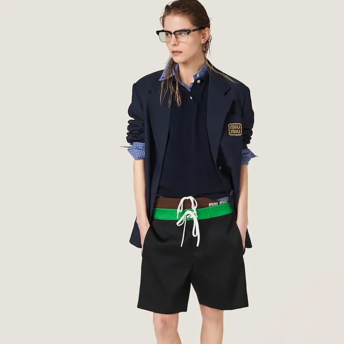 Women Coats And Jackets Miu Miu Singlebreasted Mohair Jacket Navy Blueyellow Gold Women Coats And Jackets Miu Miu Singlebreasted Mohair Jacket Navy Blueyellow Gold