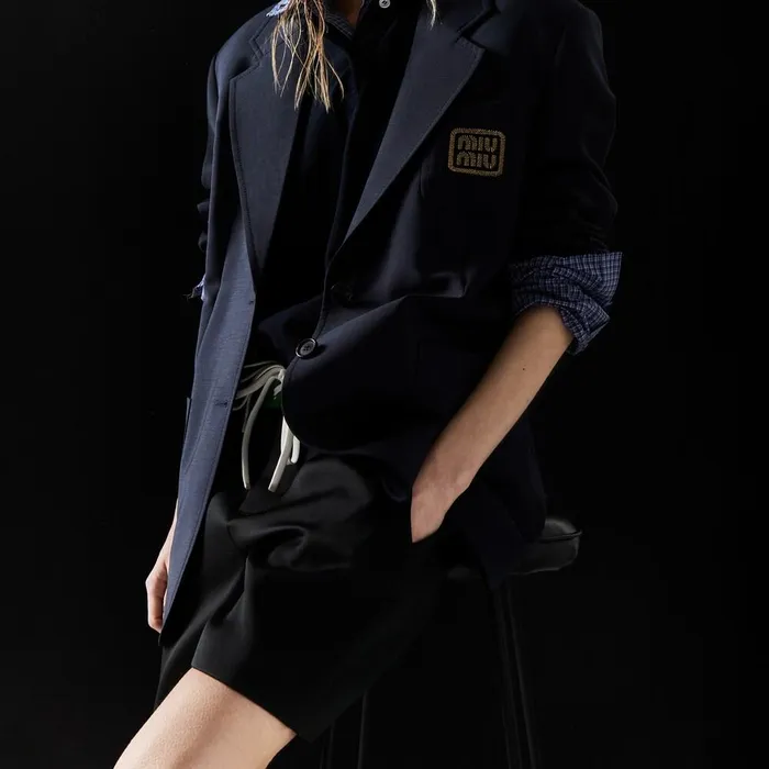 Women Coats And Jackets Miu Miu Singlebreasted Mohair Jacket Navy Blueyellow Gold Women Coats And Jackets Miu Miu Singlebreasted Mohair Jacket Navy Blueyellow Gold