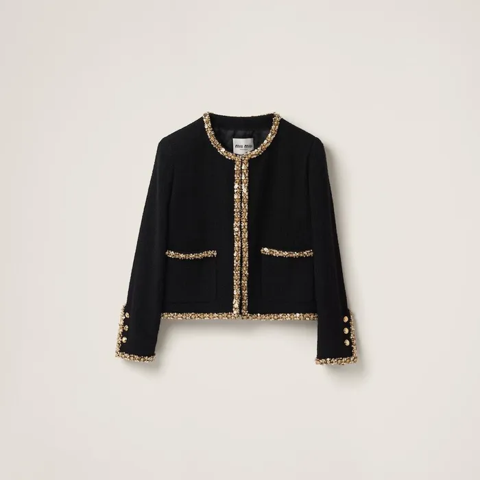 Women Coats And Jackets Miu Miu Singlebreasted Tweed Jacket Black
