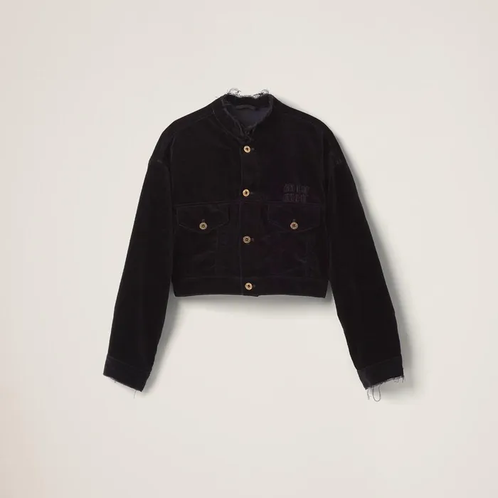 Women Coats And Jackets Miu Miu Washed Velvet Blouson Jacket Black