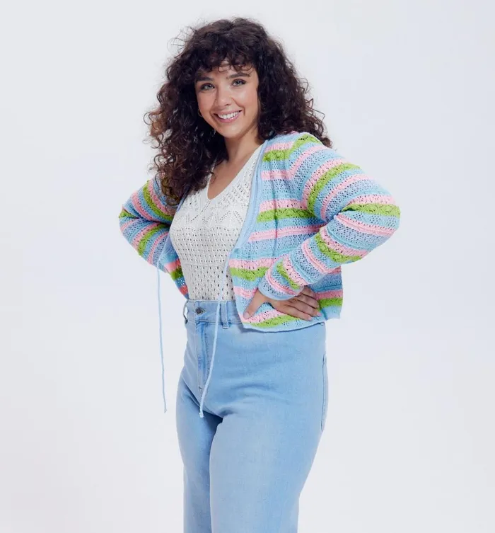 Women Colourful Crochet Bolero 8211 Multicolour Print Promod Jumpers And Cardigans