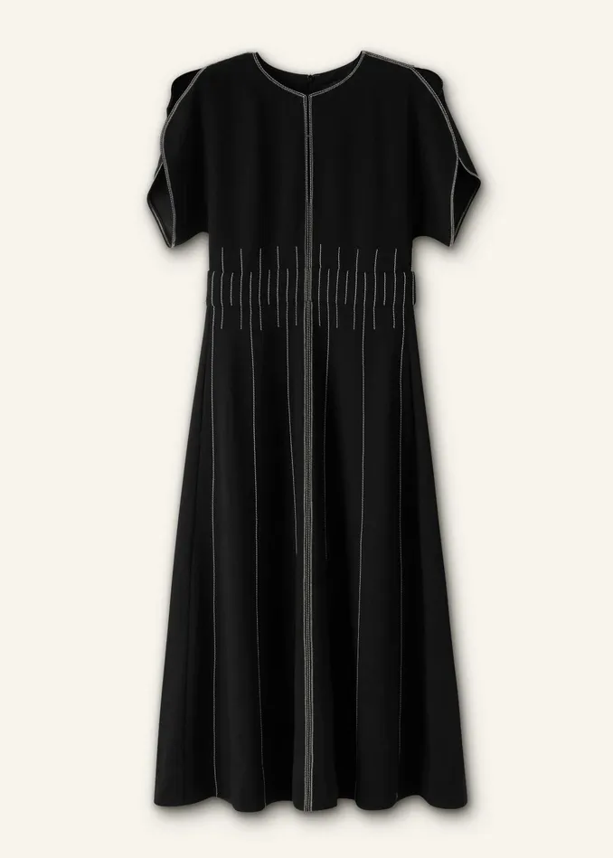 Women Contrast Stitch Midi Dress Blackcream MEEM