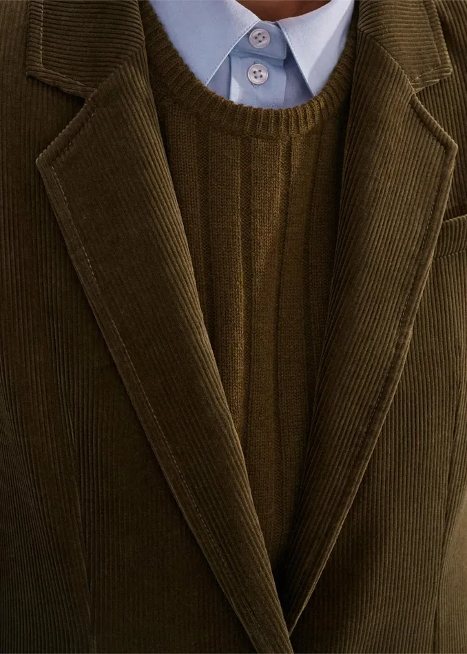 Women Cord Patch Pocket Blazer Bronzed Green MEEM