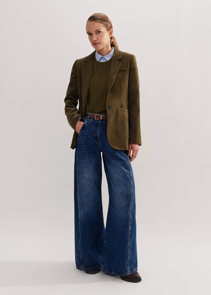 Women Cord Patch Pocket Blazer Bronzed Green MEEM
