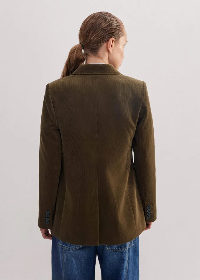 Women Cord Patch Pocket Blazer Bronzed Green MEEM