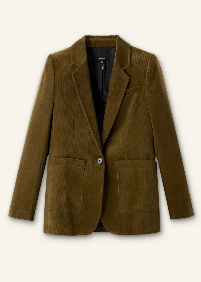 Women Cord Patch Pocket Blazer Bronzed Green MEEM