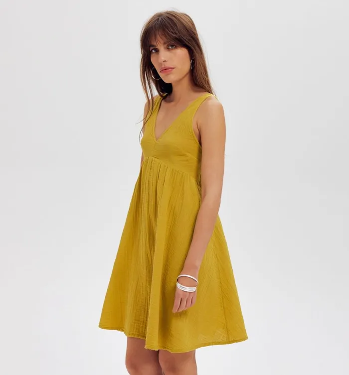 Women Cotton Gauze LowBack Dress 8211 Anise Green Promod Dresses Women Cotton Gauze LowBack Dress 8211 Anise Green Promod Dresses