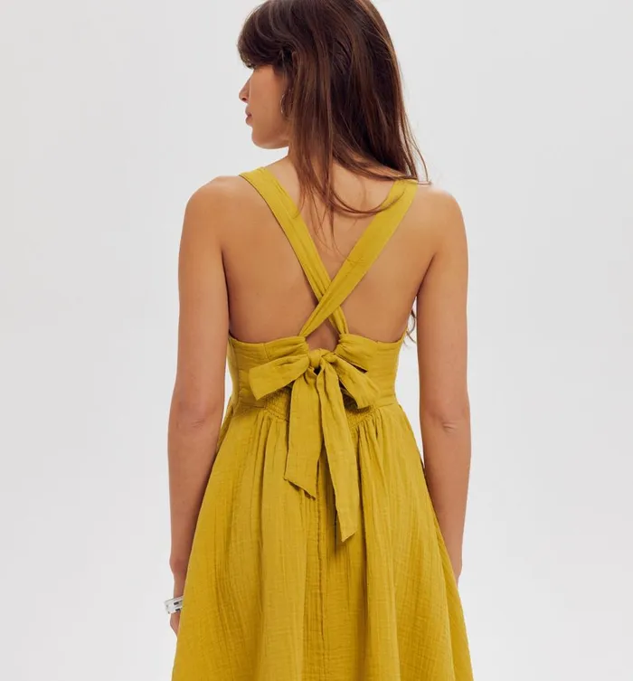 Women Cotton Gauze LowBack Dress 8211 Anise Green Promod Dresses Women Cotton Gauze LowBack Dress 8211 Anise Green Promod Dresses