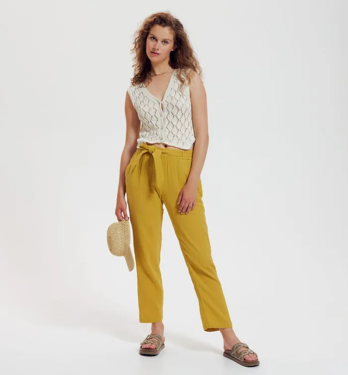 Women Cotton Gauze Trousers 8211 Anis Moyen Promod Trousers Women Cotton Gauze Trousers 8211 Anis Moyen Promod Trousers