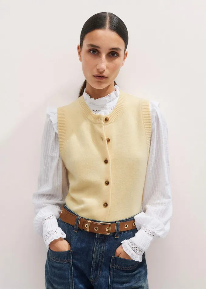 Women Cotton Lace Trim Blouse Soft White MEEM