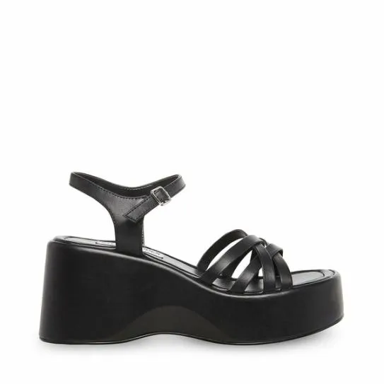 Women CRAZY30 BLACK LEATHER Black Leather Steve Madden Sandals