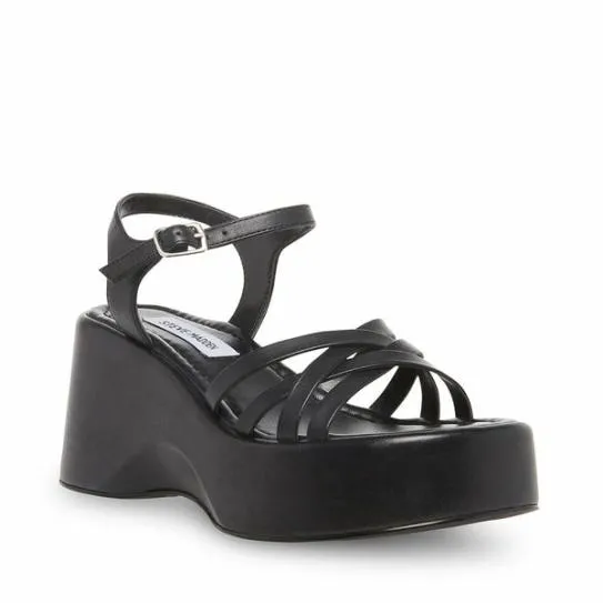 Women CRAZY30 BLACK LEATHER Black Leather Steve Madden Sandals Women CRAZY30 BLACK LEATHER Black Leather Steve Madden Sandals