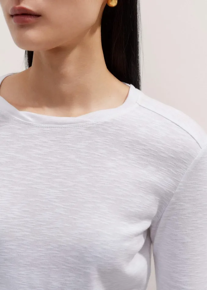 Women Crew Neck Long Sleeve Tee Bright White MEEM