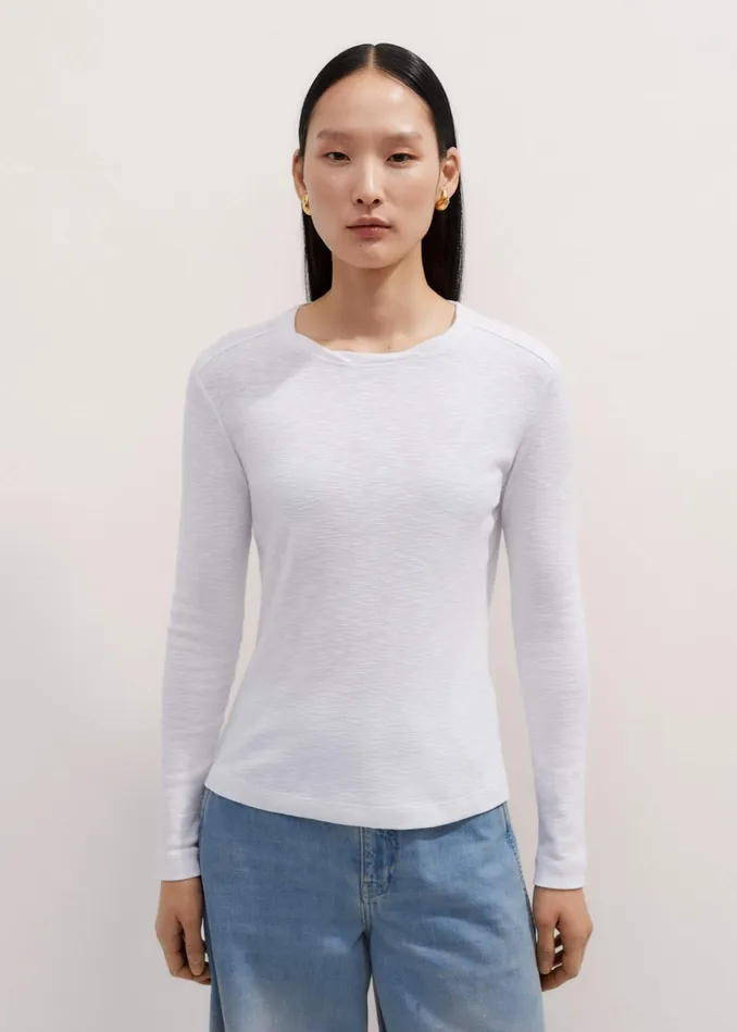 Women Crew Neck Long Sleeve Tee Bright White MEEM