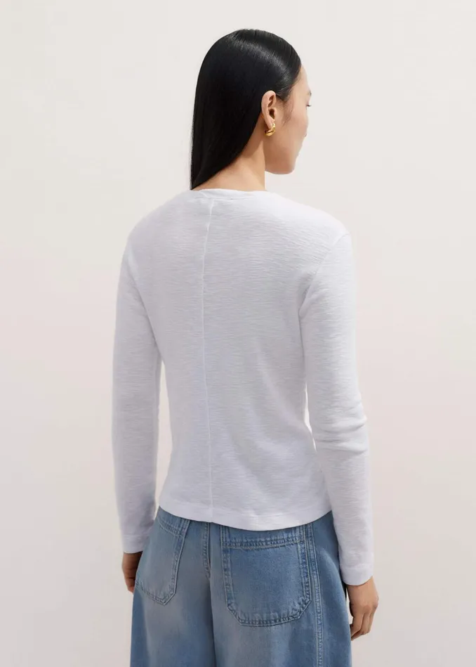 Women Crew Neck Long Sleeve Tee Bright White MEEM