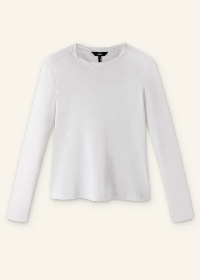 Women Crew Neck Long Sleeve Tee Bright White MEEM