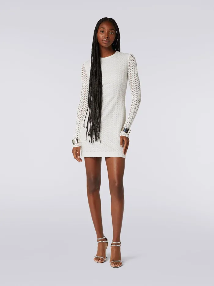 Women CrewNeck Mini Dress In Wool And Viscose With Zigzag Lace White Missoni Dresses Women CrewNeck Mini Dress In Wool And Viscose With Zigzag Lace White Missoni Dresses