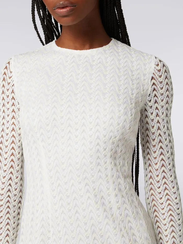 Women CrewNeck Mini Dress In Wool And Viscose With Zigzag Lace White Missoni Dresses Women CrewNeck Mini Dress In Wool And Viscose With Zigzag Lace White Missoni Dresses