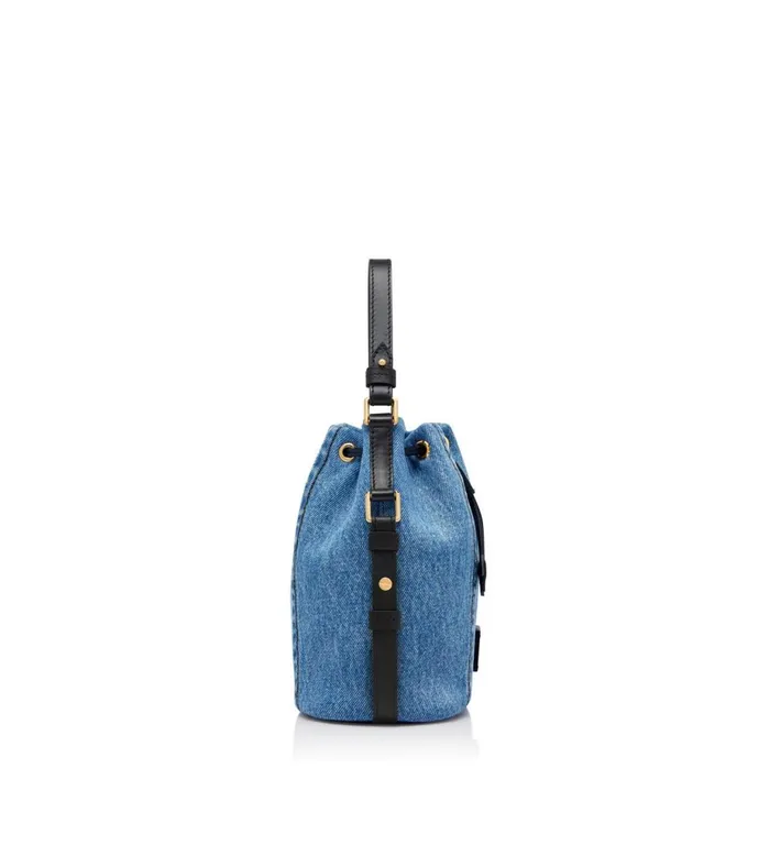 Women Cross Body Bags Tom Ford Denim Disco Small Bucket On Chain Washed Blue Black Women Cross Body Bags Tom Ford Denim Disco Small Bucket On Chain Washed Blue Black