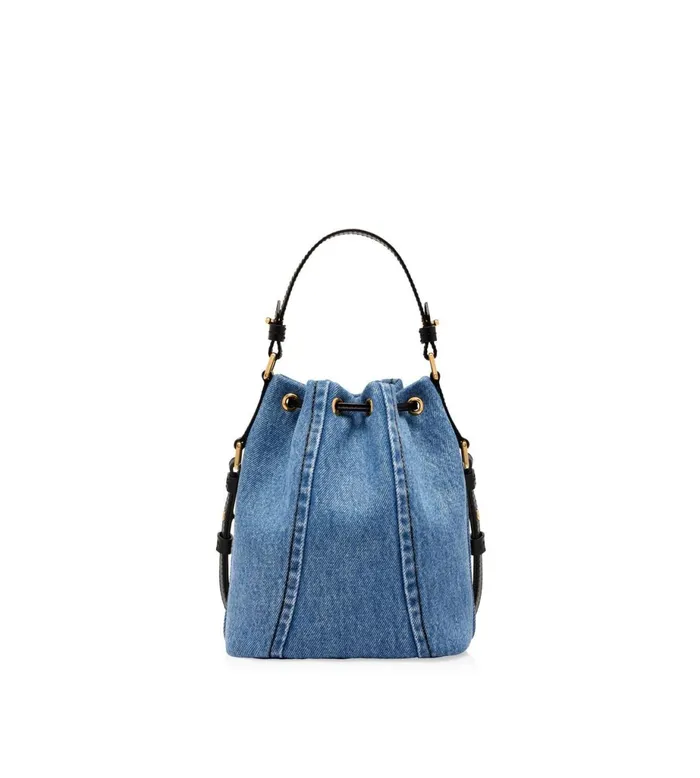 Women Cross Body Bags Tom Ford Denim Disco Small Bucket On Chain Washed Blue Black Women Cross Body Bags Tom Ford Denim Disco Small Bucket On Chain Washed Blue Black