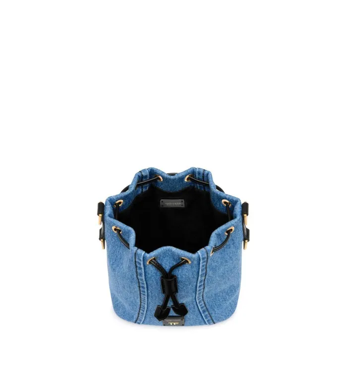 Women Cross Body Bags Tom Ford Denim Disco Small Bucket On Chain Washed Blue Black Women Cross Body Bags Tom Ford Denim Disco Small Bucket On Chain Washed Blue Black