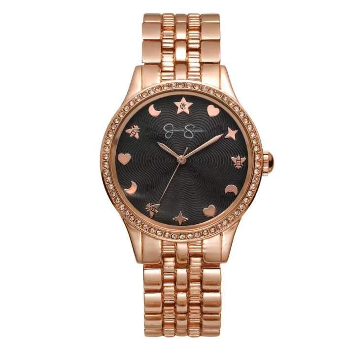 Women Crystal Motif Dial Bracelet Watch In Rose Gold Tone Jessica Simpson Watches