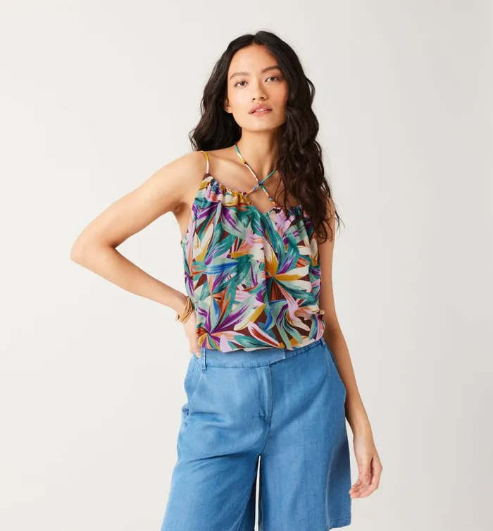 Women Dainty Strap Top 8211 Green Print Promod Tops