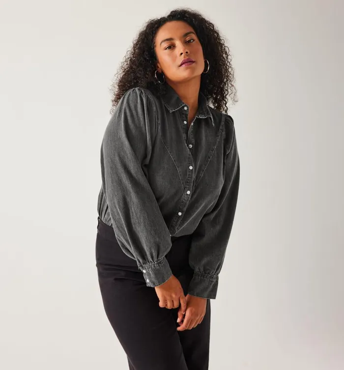 Women Denim Shirt 8211 Grey Denim Promod Shirts And Tunics