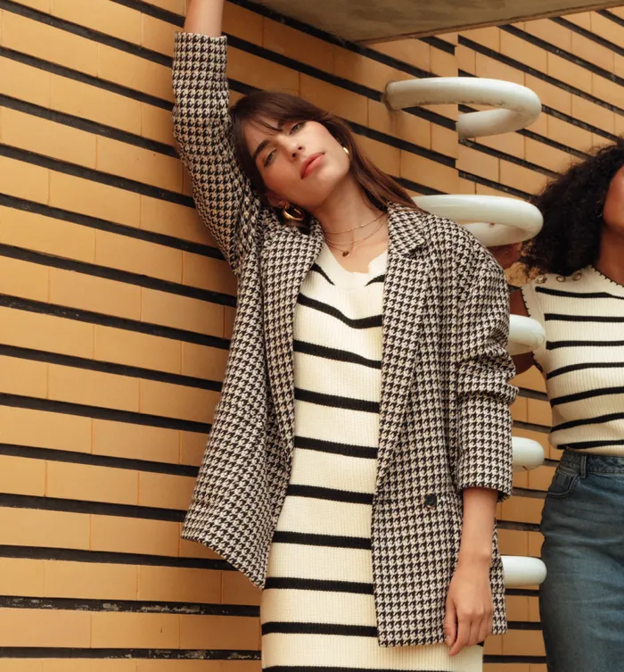 Women Dogtooth Jacket 8211 Black Print Promod Jackets