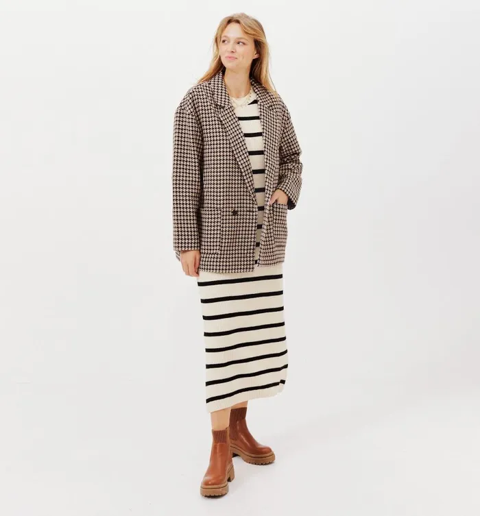 Women Dogtooth Jacket 8211 Black Print Promod Jackets
