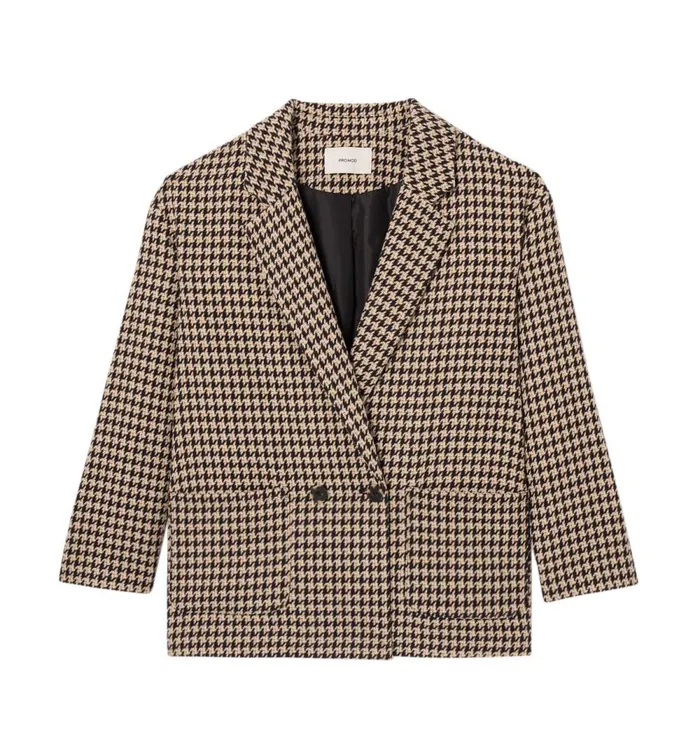 Women Dogtooth Jacket 8211 Black Print Promod Jackets
