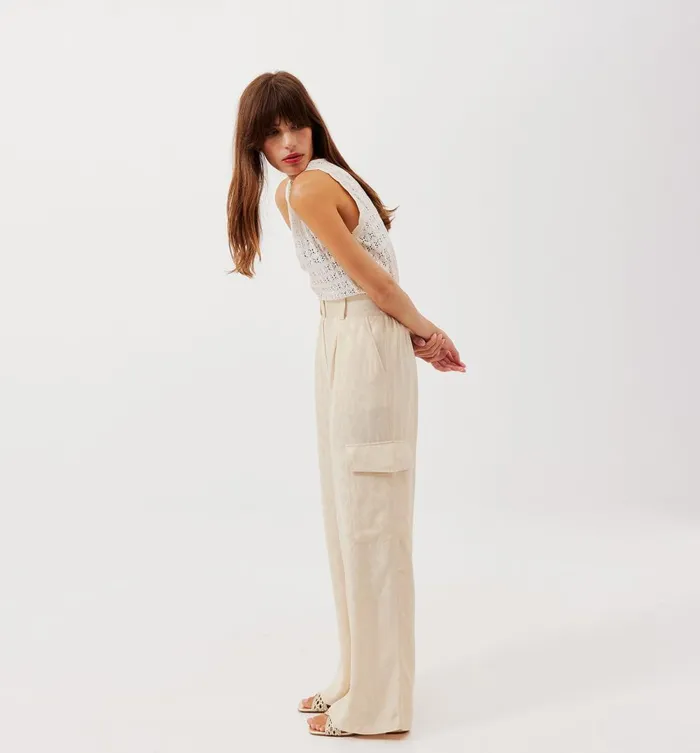 Women Drapy Cargo Trousers 8211 Beige Promod Trousers