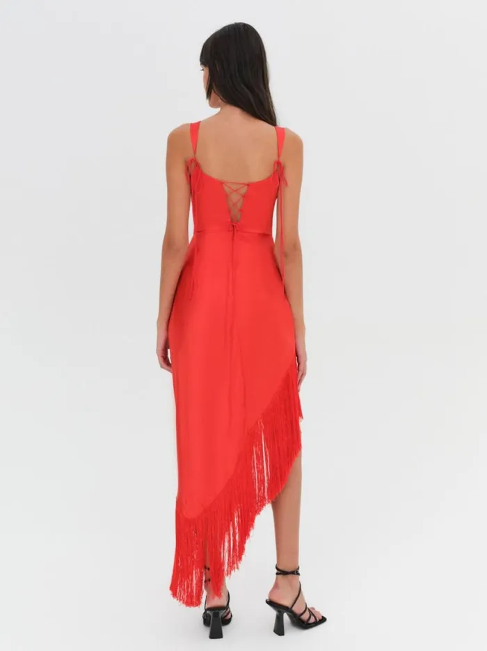 Women Dresses For Love and Lemons Anisa Fringe Midi Dress Red Women Dresses For Love and Lemons Anisa Fringe Midi Dress Red