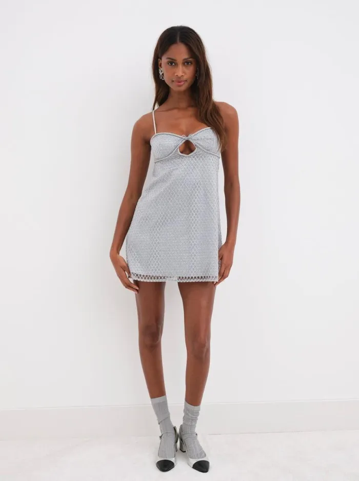 Women Dresses For Love and Lemons Glitter Slip Dress Silver Women Dresses For Love and Lemons Glitter Slip Dress Silver
