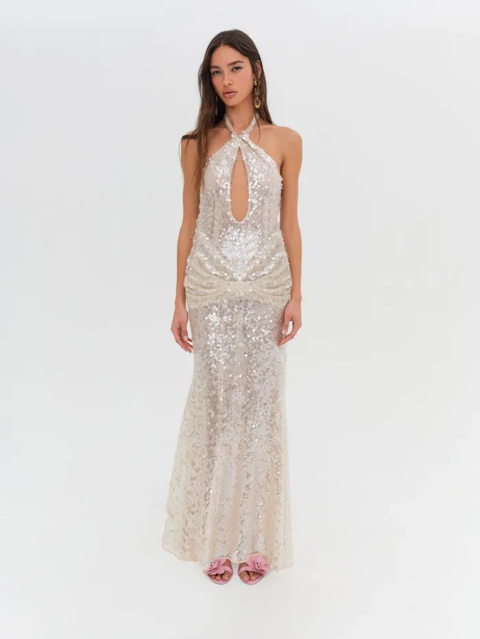 Women Dresses For Love and Lemons Sydney Sequin Maxi Dress Neutral