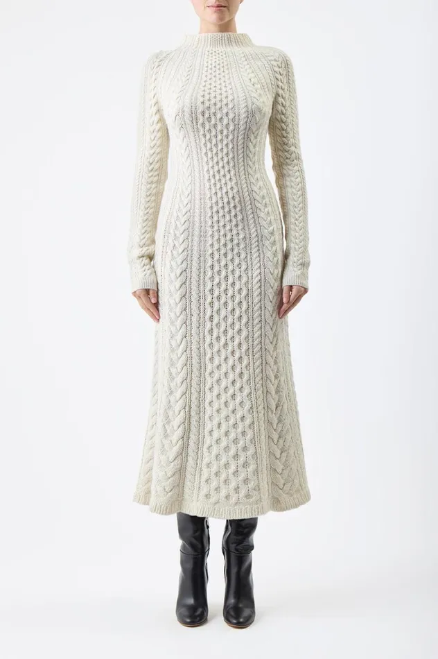 Women Dresses Gabriela Hearst Amaris Knit Dress In Ivory Cashmere