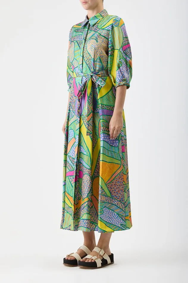 Women Dresses Gabriela Hearst Andy Pleated Shirtdress In Green Multi Printed Silk Twill
