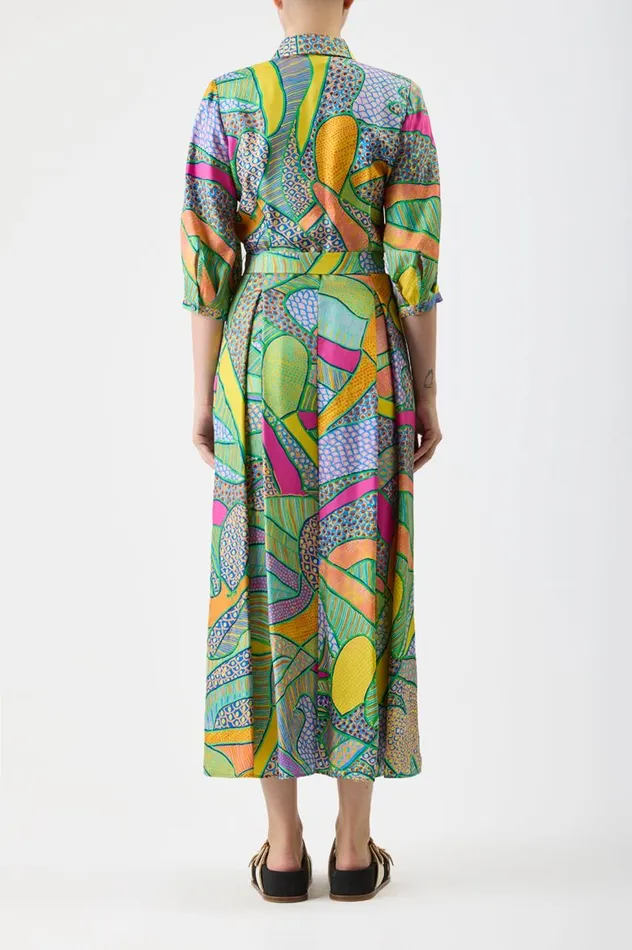 Women Dresses Gabriela Hearst Andy Pleated Shirtdress In Green Multi Printed Silk Twill