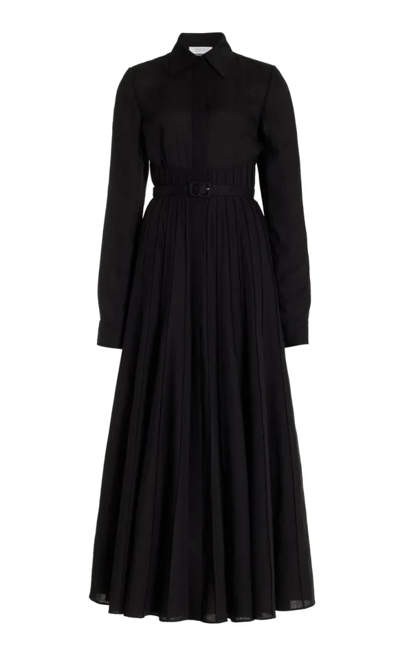 Women Dresses Gabriela Hearst Dewi Pleated Shirtdress In Black Aloe Linen