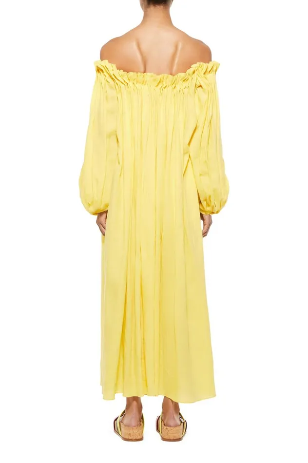 Women Dresses Gabriela Hearst Martha Corrugated Dress In Dandelion Aloe Linen