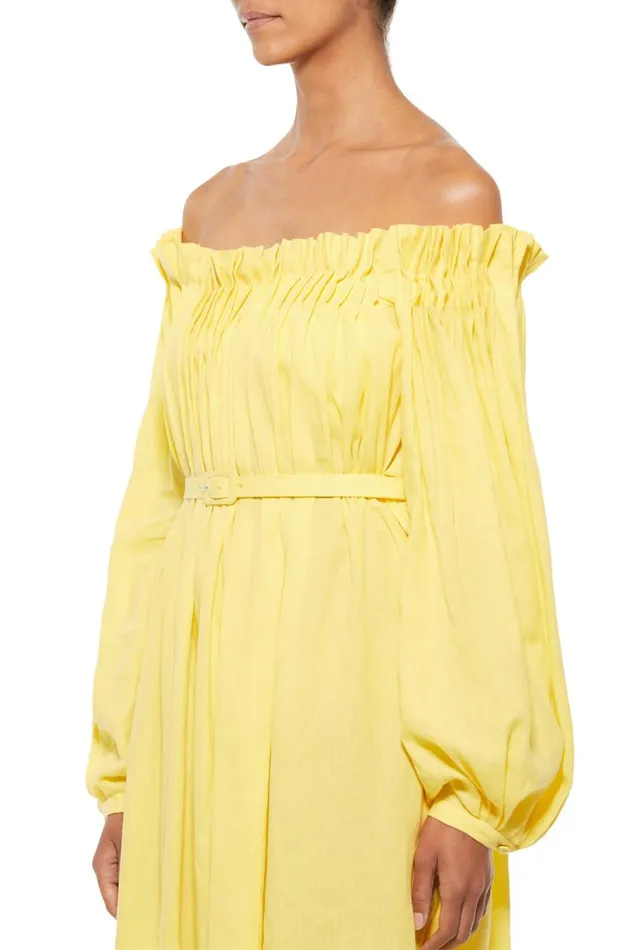 Women Dresses Gabriela Hearst Martha Corrugated Dress In Dandelion Aloe Linen