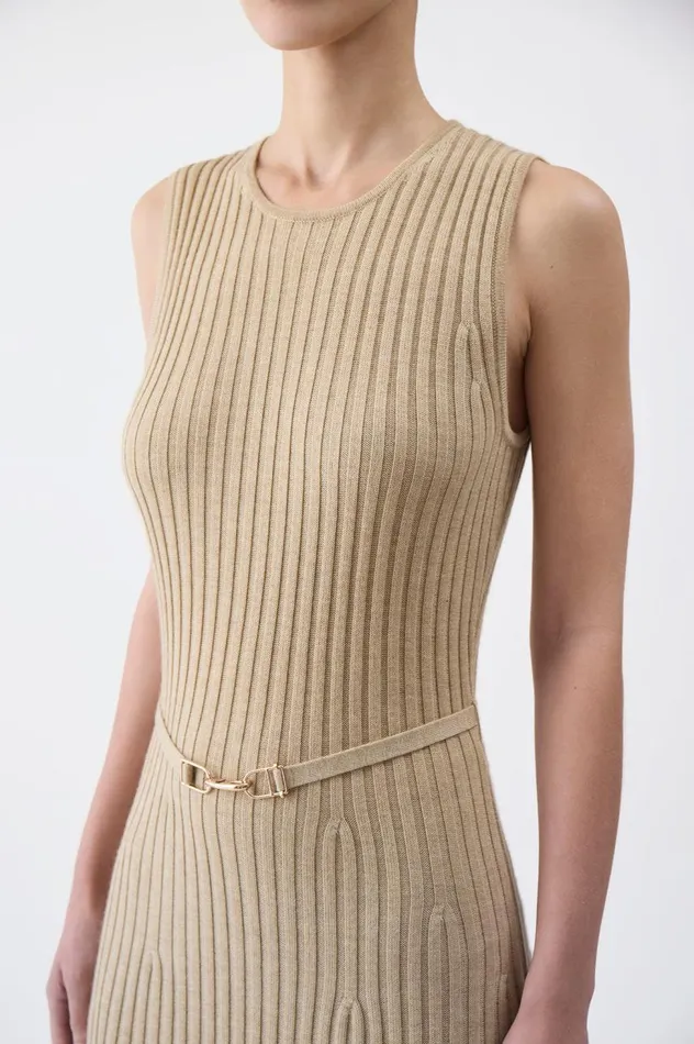 Women Dresses Gabriela Hearst Meier Knit Dress In Hay Merino Wool Cashmere