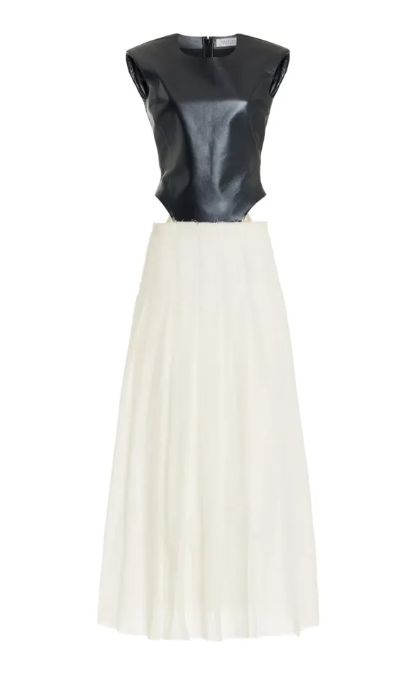 Women Dresses Gabriela Hearst Mina Pleated Dress In Ivory Virgin Wool Cashmere With Metallic Nappa Leather Bodice Women Dresses Gabriela Hearst Mina Pleated Dress In Ivory Virgin Wool Cashmere With Metallic Nappa Leather Bodice