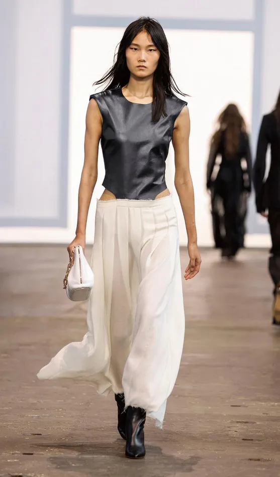 Women Dresses Gabriela Hearst Mina Pleated Dress In Ivory Virgin Wool Cashmere With Metallic Nappa Leather Bodice