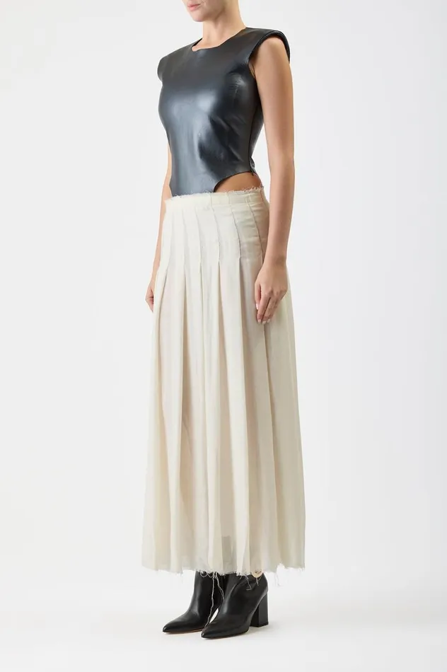 Women Dresses Gabriela Hearst Mina Pleated Dress In Ivory Virgin Wool Cashmere With Metallic Nappa Leather Bodice