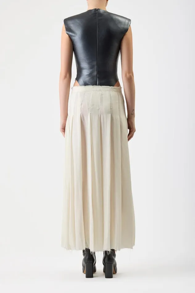 Women Dresses Gabriela Hearst Mina Pleated Dress In Ivory Virgin Wool Cashmere With Metallic Nappa Leather Bodice