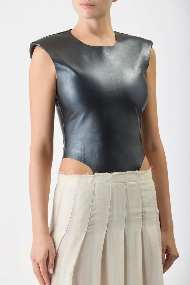 Women Dresses Gabriela Hearst Mina Pleated Dress In Ivory Virgin Wool Cashmere With Metallic Nappa Leather Bodice